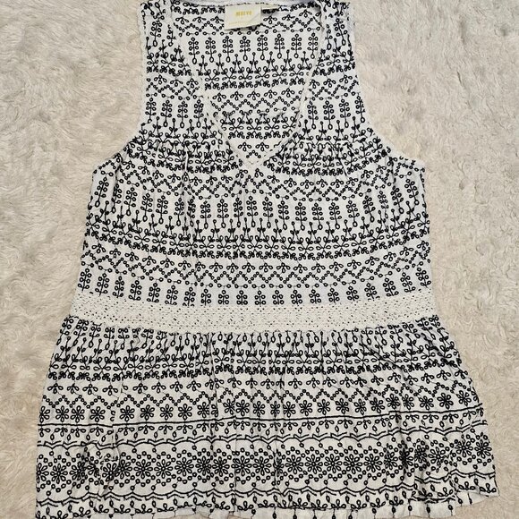 Anthropologie Maeve Women's Black and White Embroidery Boho Tank Top Size L - Picture 2 of 8